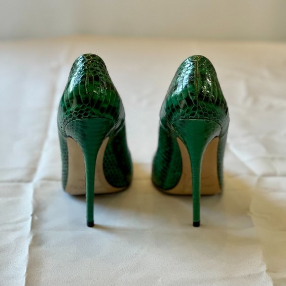 Jimmy Choo Green Python Embossed Leather Stiletto Pumps Size 37 (US Size 7) - Picture 5 of 7